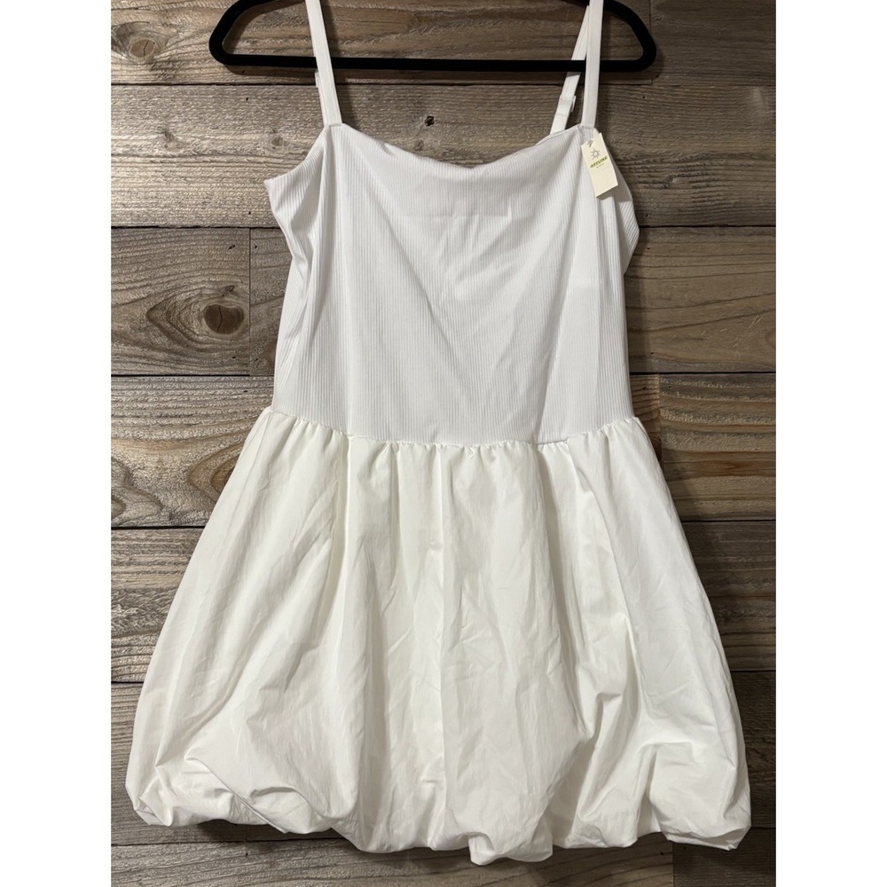 Offline by Aerie White Mini Dress Size XL Sleeveless Shorts Bubble Hem Shelf Bra